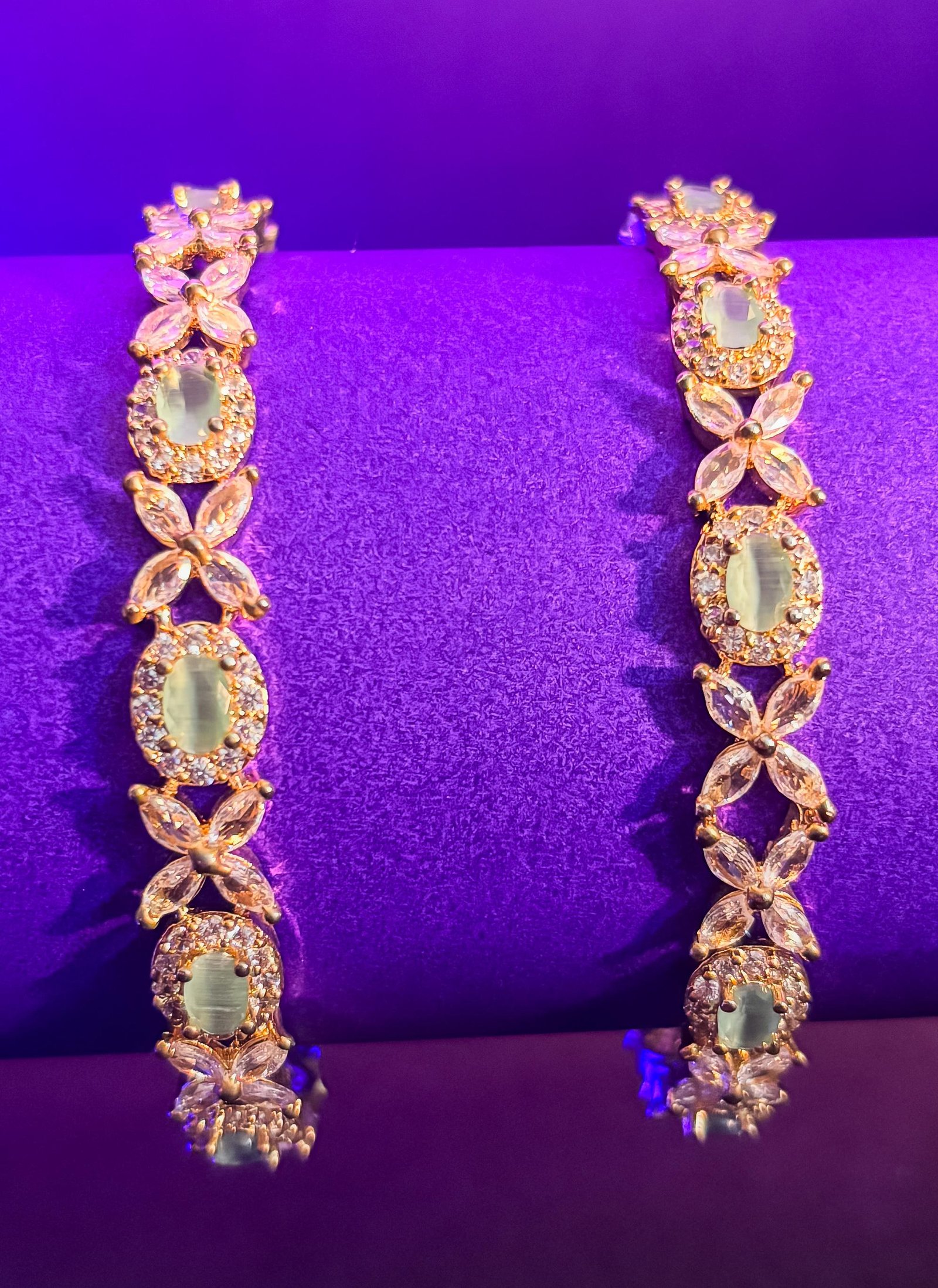 Light Green and Crystal Gold-Plated Bangles