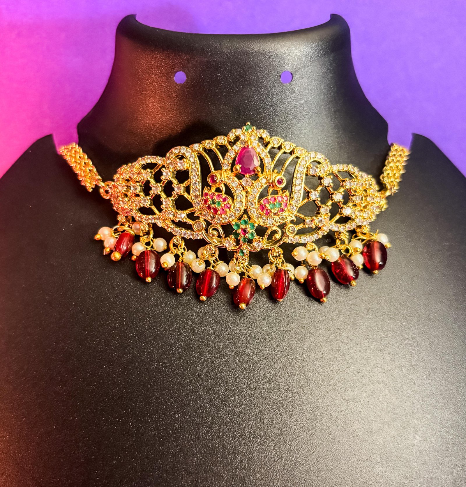 Elegant Kundan Necklace with Ruby and Pearl Detailing